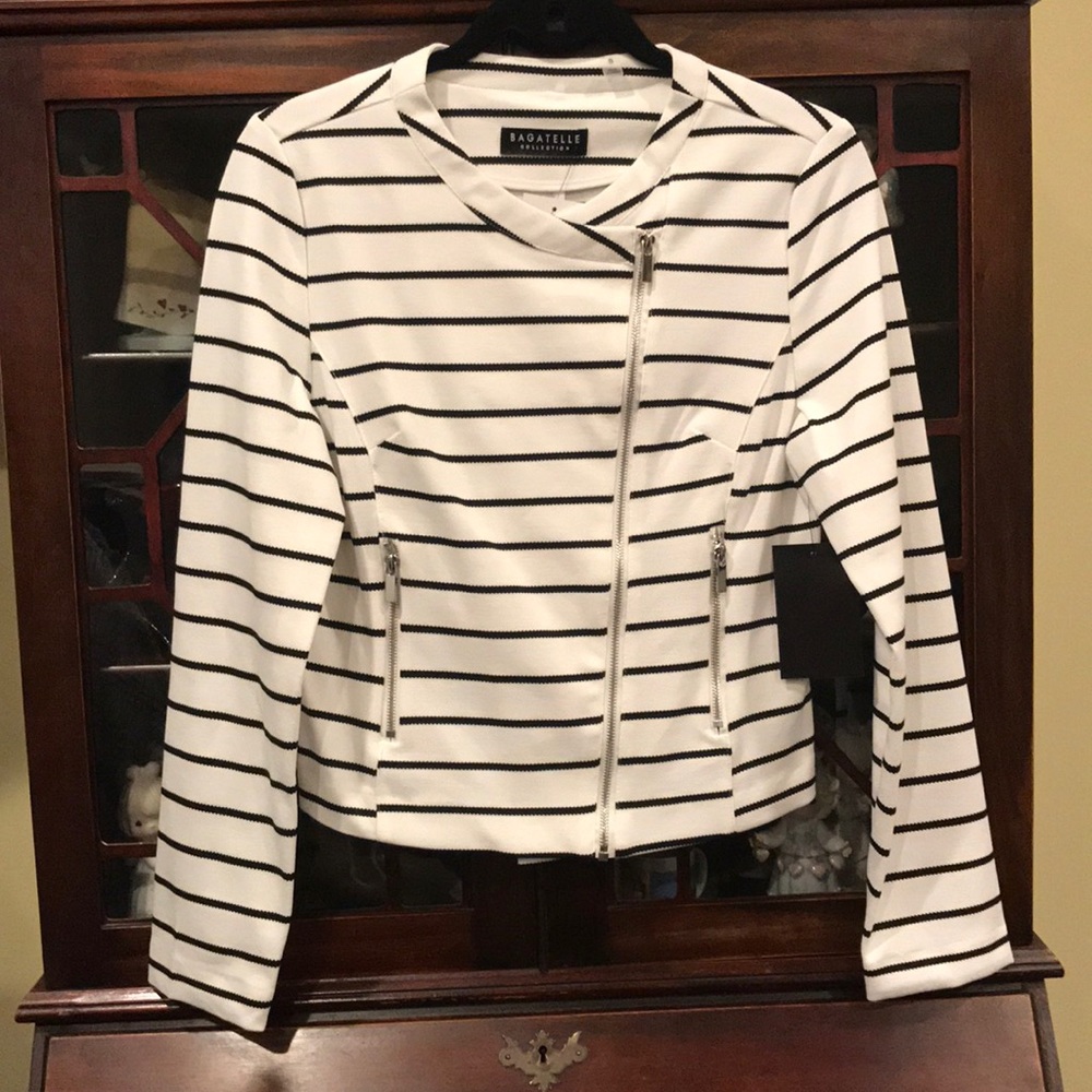 Bagatelle Stripe Knit Moto Jacket